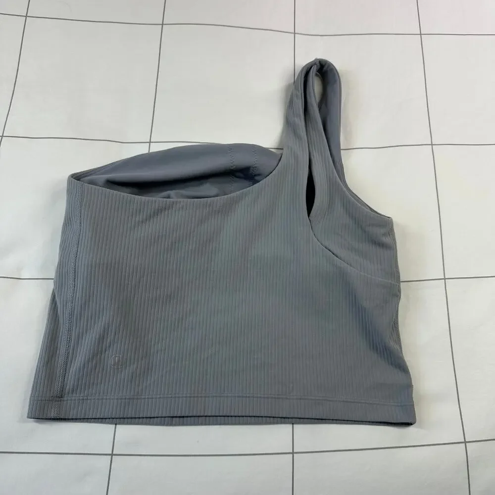 Lululemon Tank Top Womens 6 Ribbed Nulu Asymmetrical Yoga Rhino Grey Athletic
